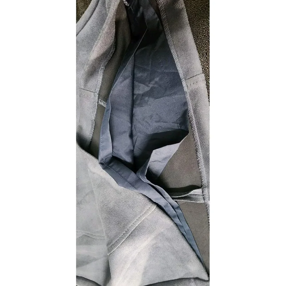 Loft Vegan Suede Navy Blue Gray‎ Skirt Front Pockets Zip Womans Size 0P Petites
